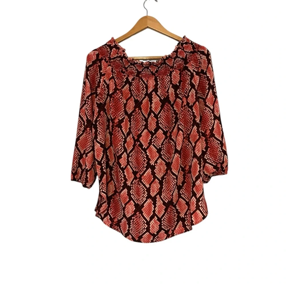 Michael Kors Red‎ and Black Snake Print off shoulder Blouse size XL